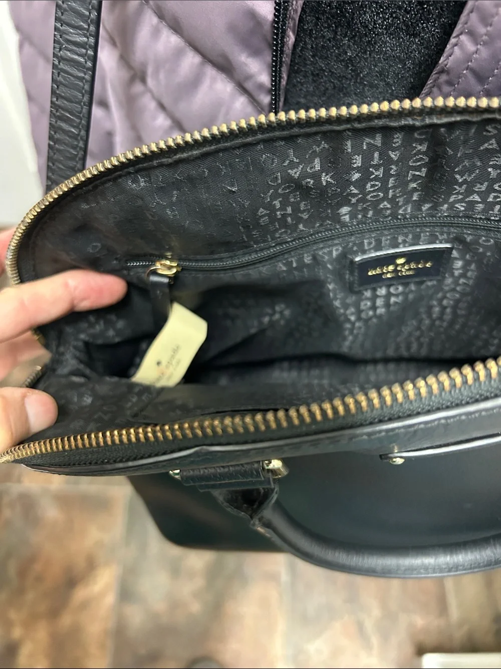 kate spade black leather satchel with gold hardware